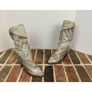 VTG 80s 90s Zodiac Tan Beige Brown Leather Eel Western Cowboy Boots 7 Ankle Boot